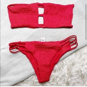 New red tube top bathing suit